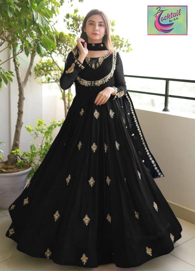 Stunning 3 Pcs Women's Stitched Maxi Suit in Black Chiffon with Embroidered Detailing