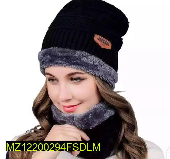 Beanie Wool Cap With Neck Warmer