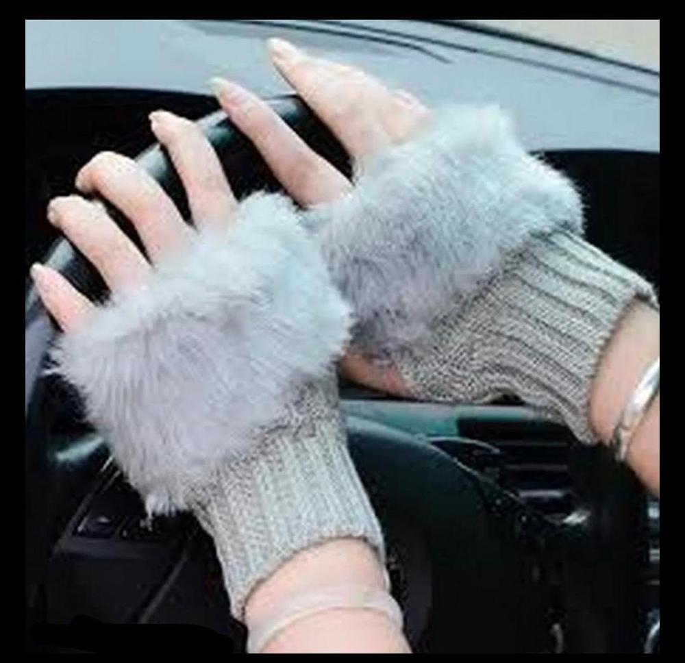 2 Pcs Wool Plain Fingerless Gloves 