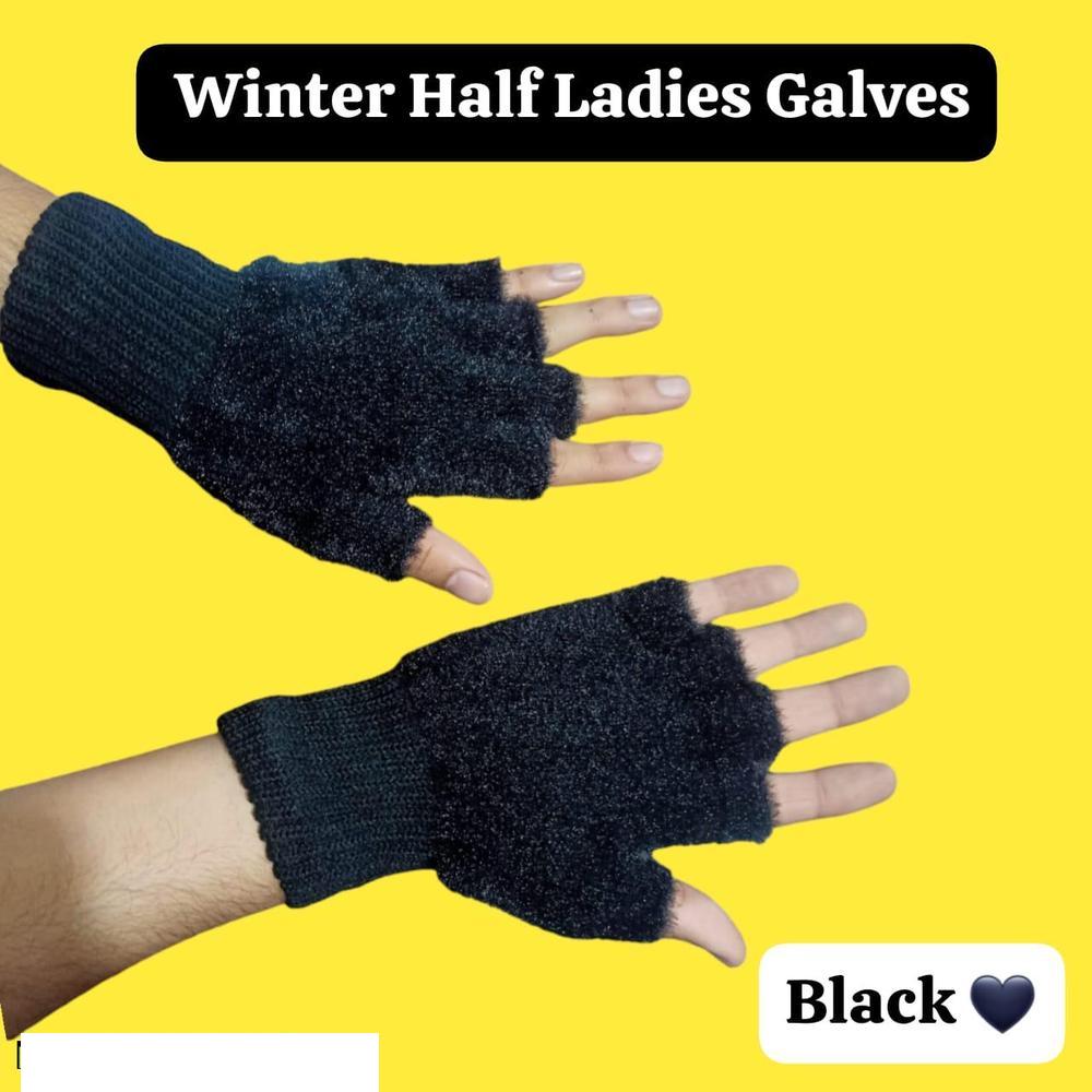 Warm Wool Fingerless Gloves - 2 Pcs, Plain Black Design