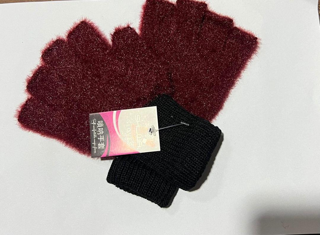 2 Pcs Wool Plain Fingerless Gloves 1