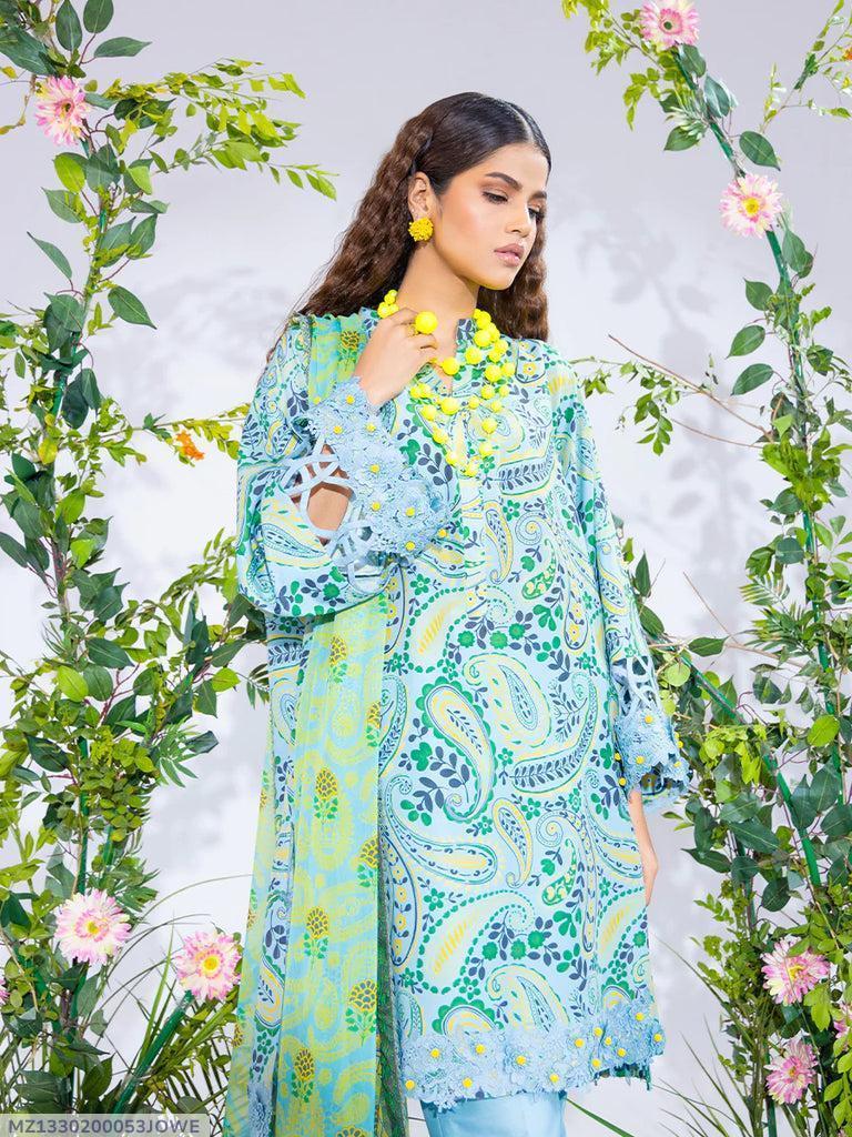 3 Pcs Women's Unstitched Silk Printed Suit