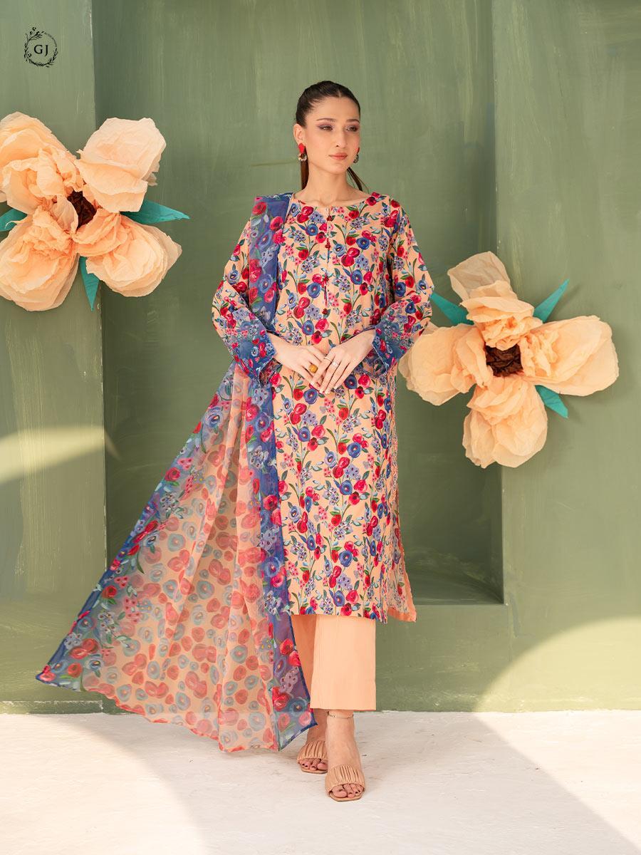 3 Pcs Women's Unstitched Lawn Printed Suit