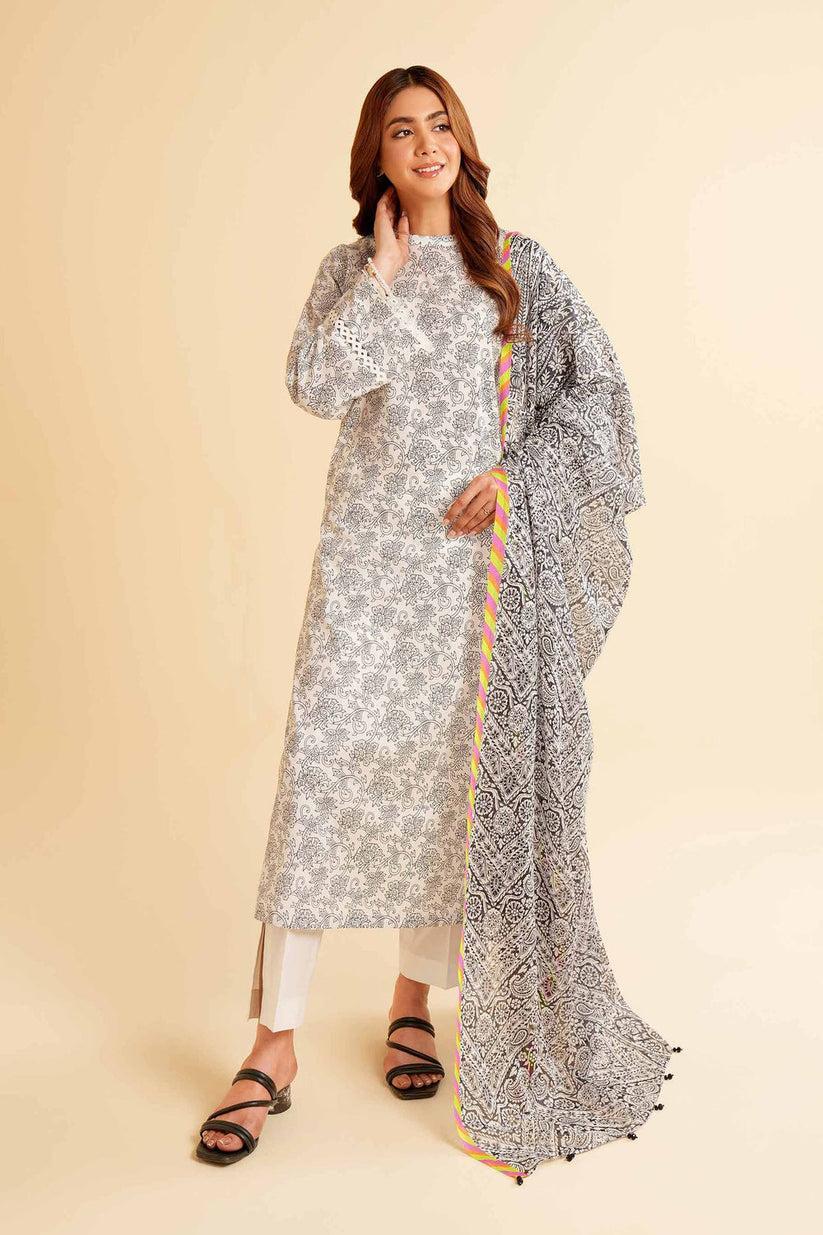 3 Pcs Women's Unstitched Lawn Printed Suit