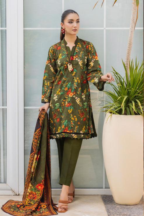3 Pcs Women's Unstitched Lawn Printed Suit