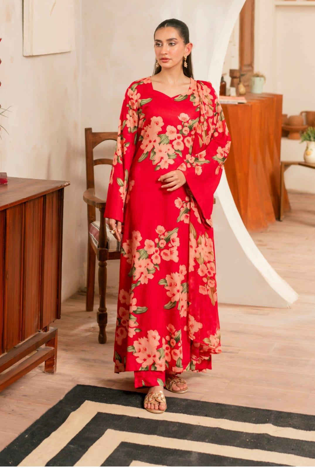 3 Pcs Women's Unstitched Printed Suit