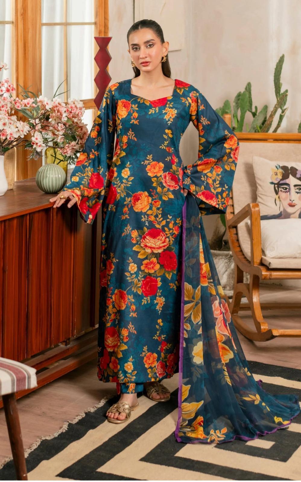 3 Pcs Women's Unstitched Printed Suit