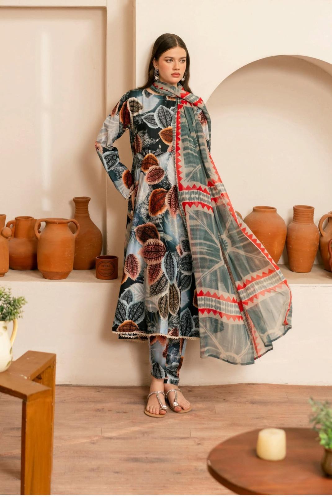 3 Pcs Women's Unstitched Printed Suit