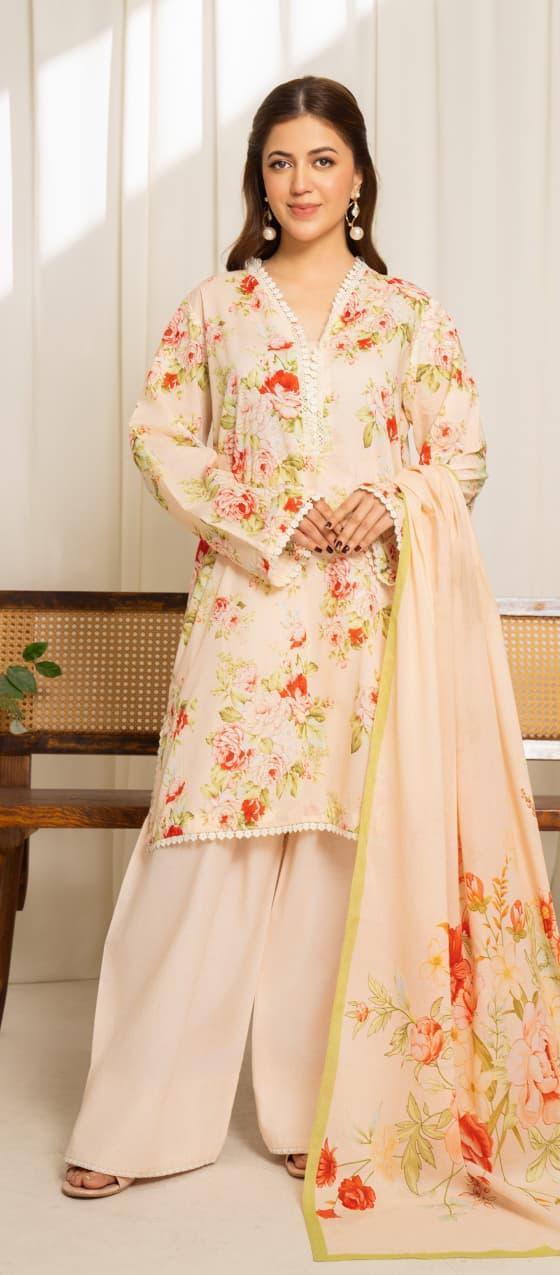 3 Pcs Women's Unstitched Printed Suit