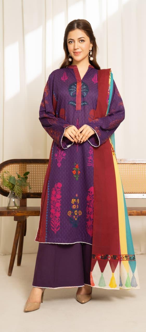 3 Pcs Women's Unstitched Printed Suit