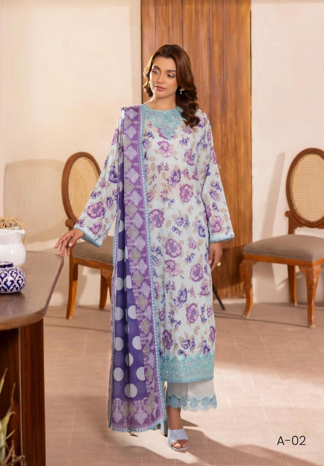 3 Pcs Women's Unstitched Printed Suit
