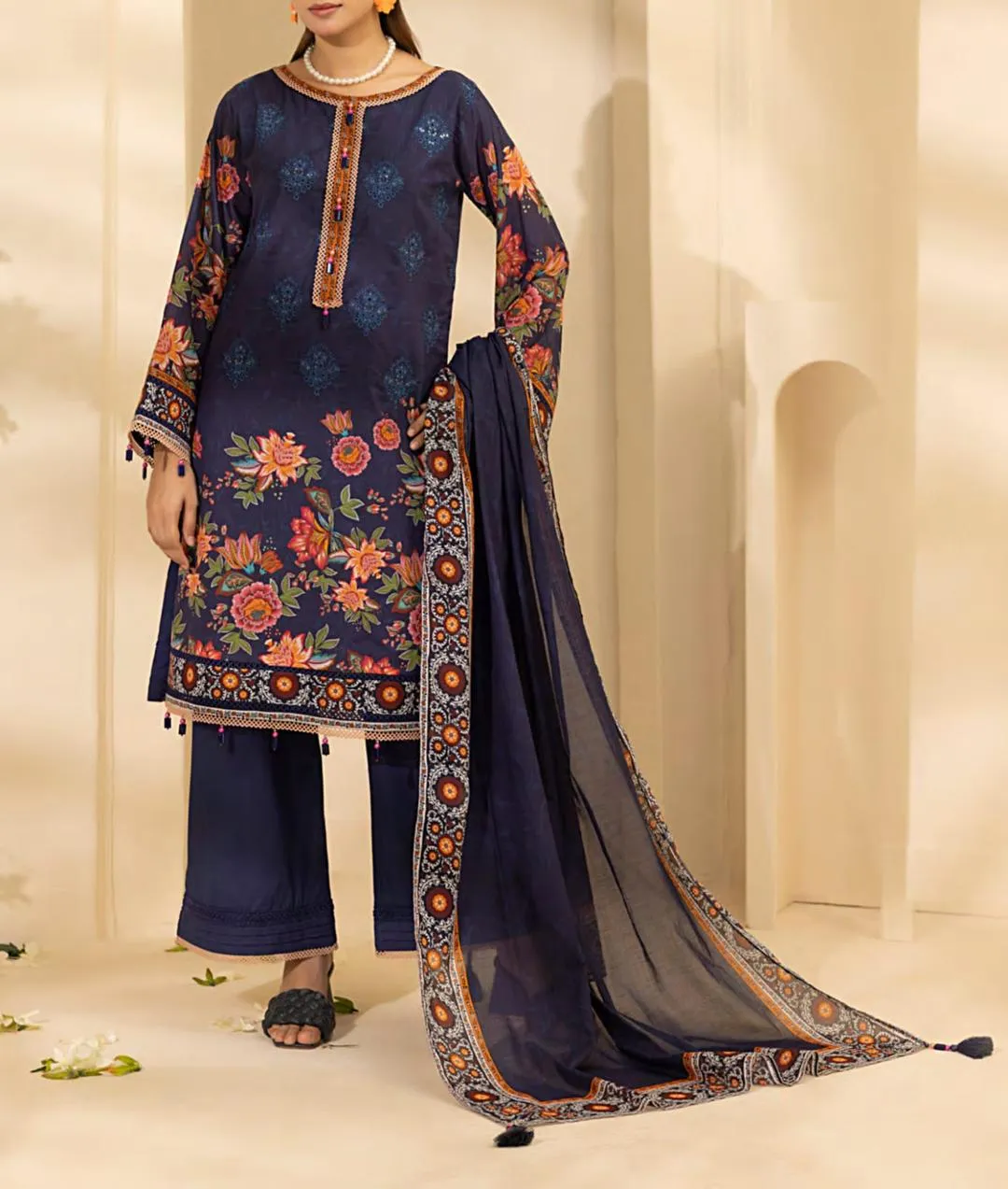 3 Pcs Women's Unstitched Printed Embroidered Suit