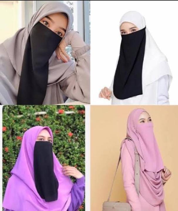 Black Chiffon Niqab - 5 Pcs Set of Beautiful Hijabs