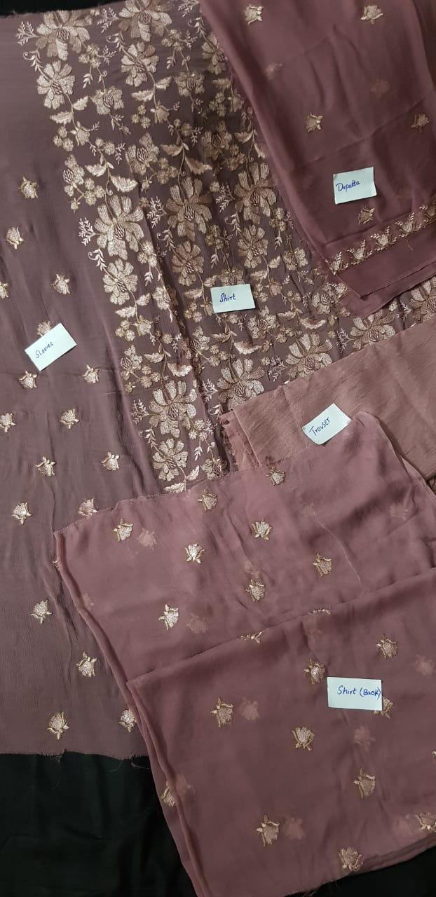 Chic Pink Embroidered Chiffon Suit with Dupatta - 3 Piece Set