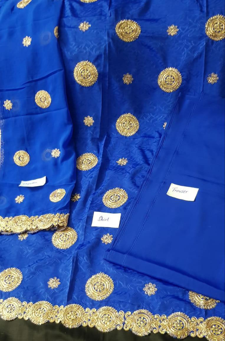 Elegant Blue Silk Embroidered Suit with Dupatta and Trouser