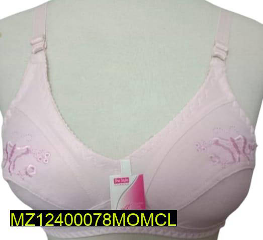 Cotton Embroidered Bra, Pink