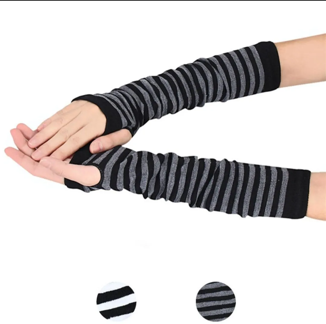 Wool Arm Sleeve Thumb Hole - 2 Pcs Set in Black & Grey for Ultimate Warmth