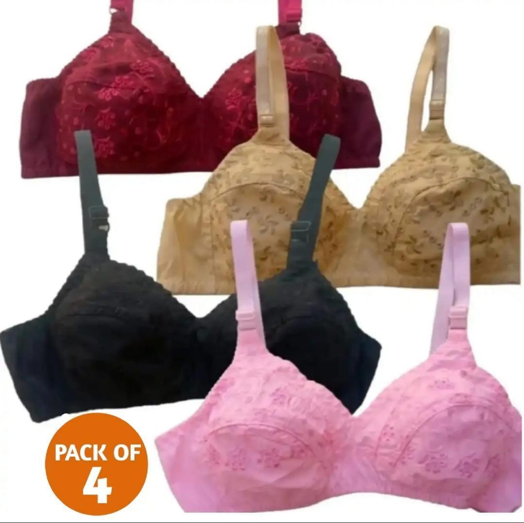 Cotton Embroidered Lightweight And Breathable Full Cup Bra - Pack Of 4