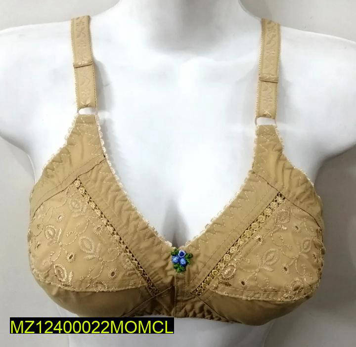 Cotton Chikankari Embroidered Bra, Beige