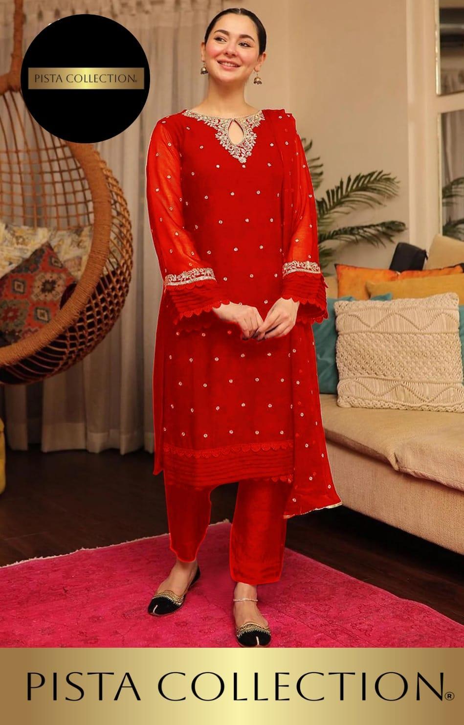 3 Pcs Women's Stitched Chiffon Embroidered Suit