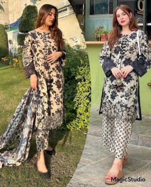 3 Pcs Women's Stitched Printed Suit