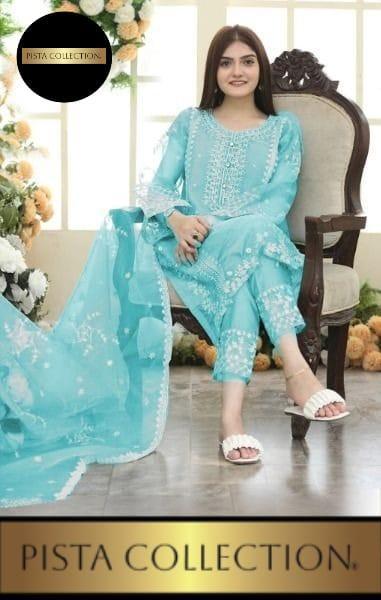 3 Pcs Women's Stitched Embroidered Suit