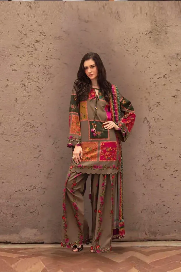 Stylish Printed Lawn Suit - 3 Pcs Set with V-Neck Design