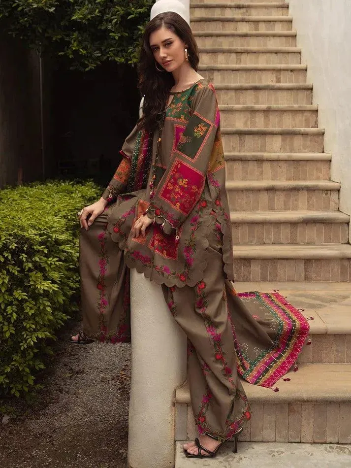 Stylish Printed Lawn Suit - 3 Pcs Set with V-Neck Design