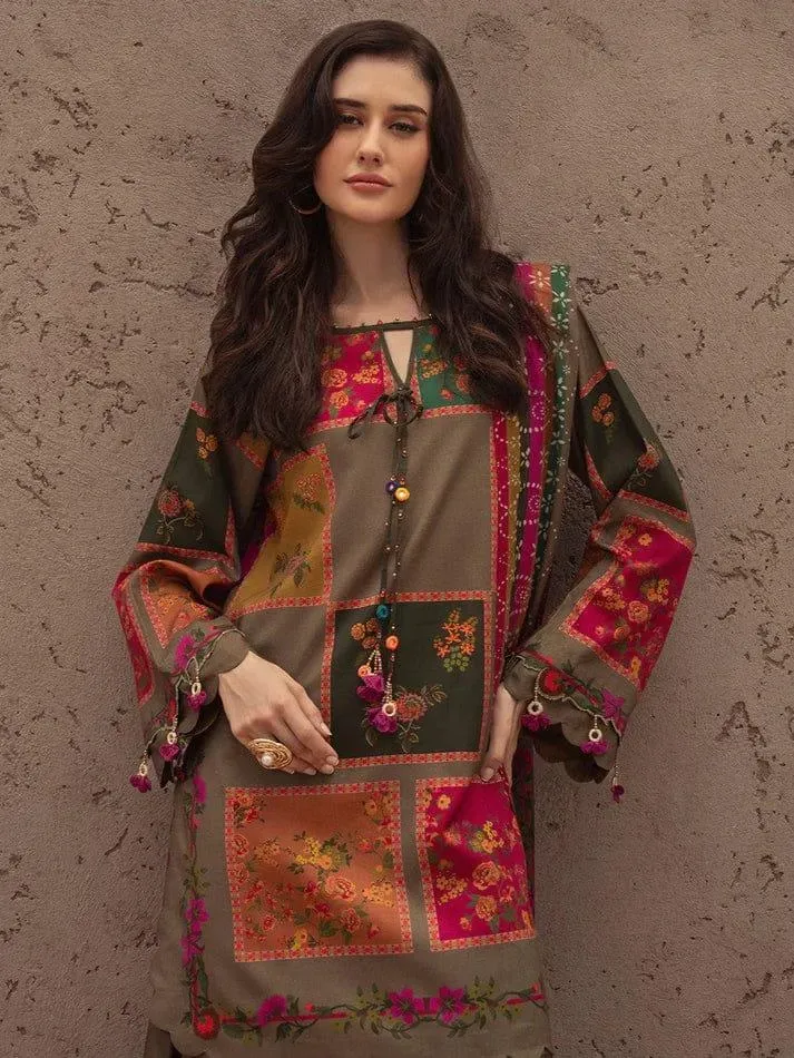 Stylish Printed Lawn Suit - 3 Pcs Set with V-Neck Design