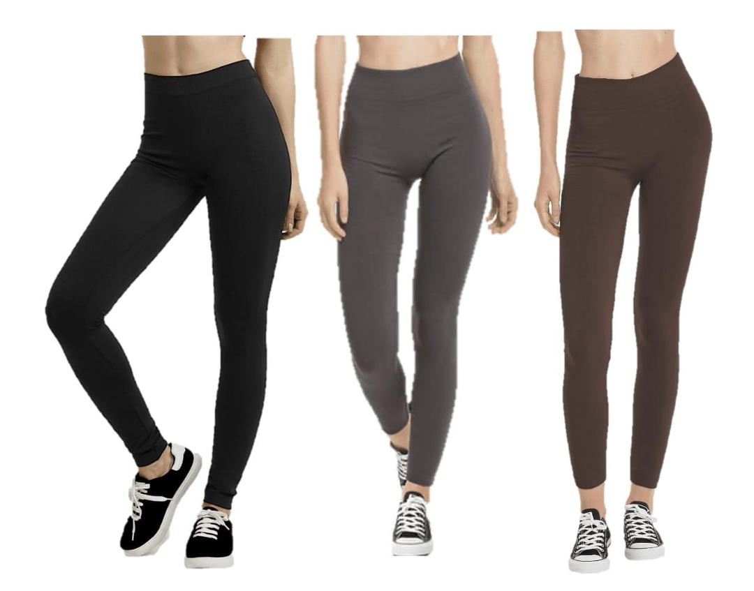 Multicolor Fleece Leggings - 2 Pc Plain Pattern for Women