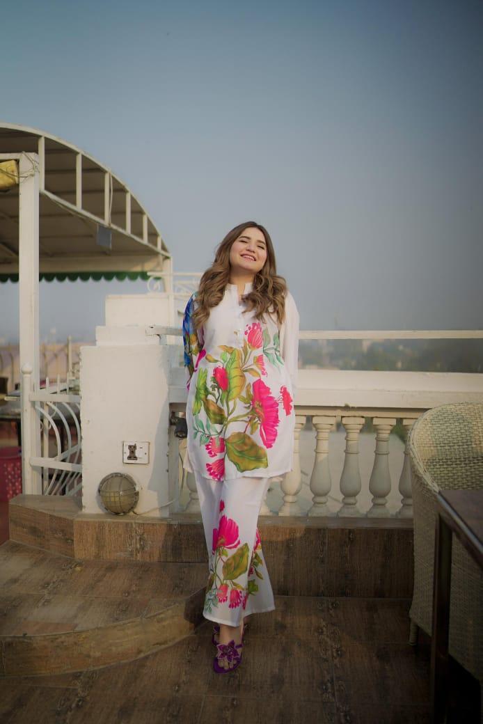 2 Pcs Women's Stitched Printed Shirt And Trouser