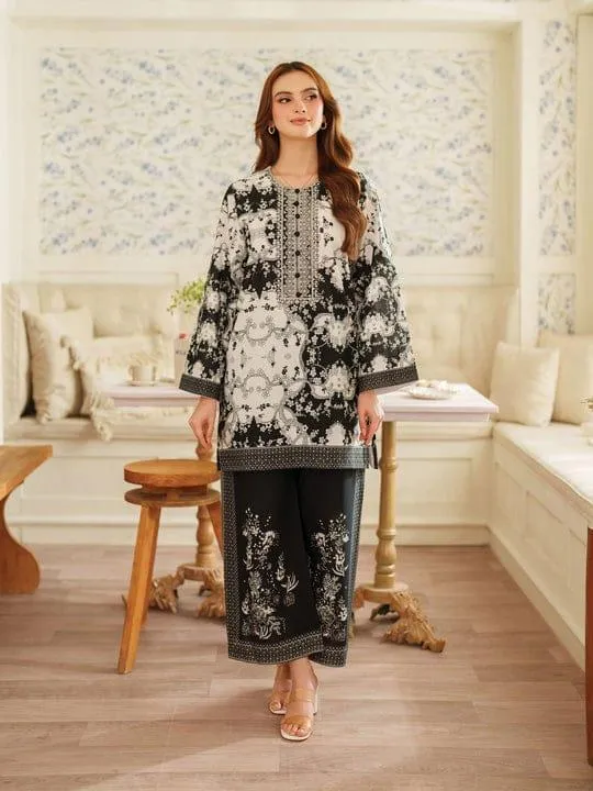 2 Pcs Women's Stitched Swiss Lawn Printed Shirt And Trouser