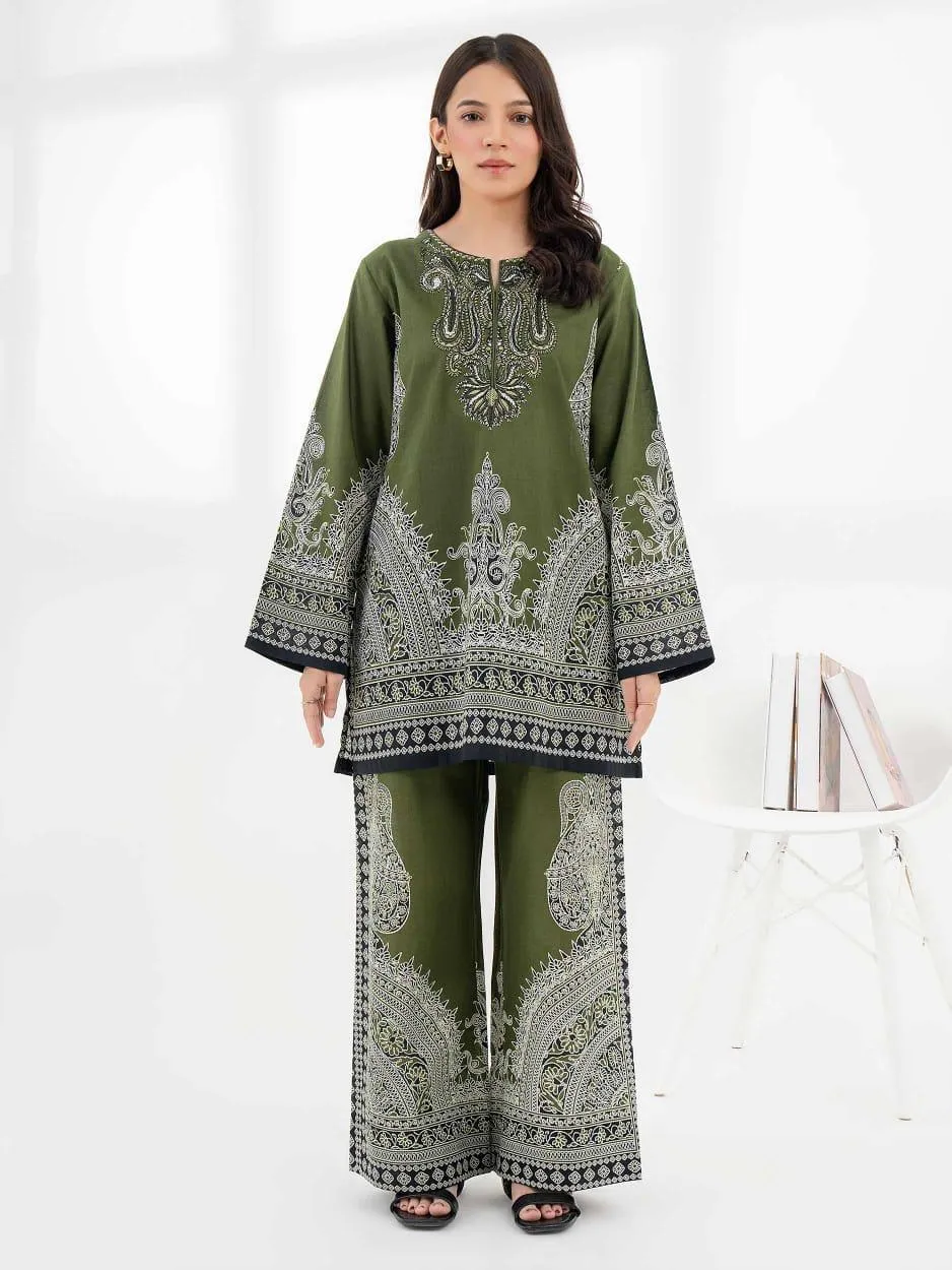 2 Pcs Women's Stitched Swiss Lawn Printed Shirt And Trouser