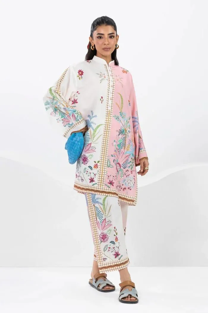 2 Pcs Women's Stitched Swiss Lawn Printed Shirt And Trouser