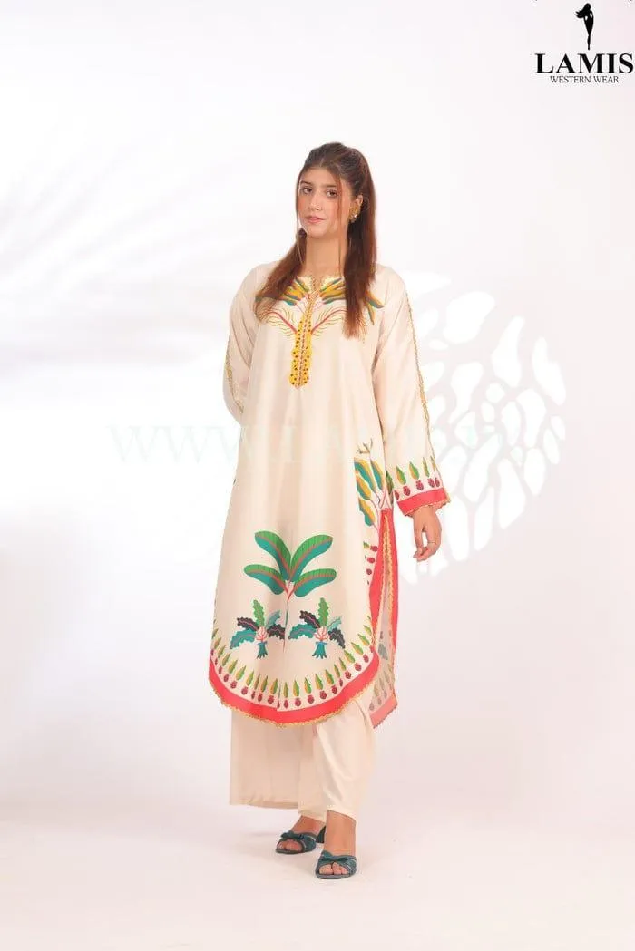 2 Pcs Women's Stitched Swiss Lawn Printed Shirt And Trouser