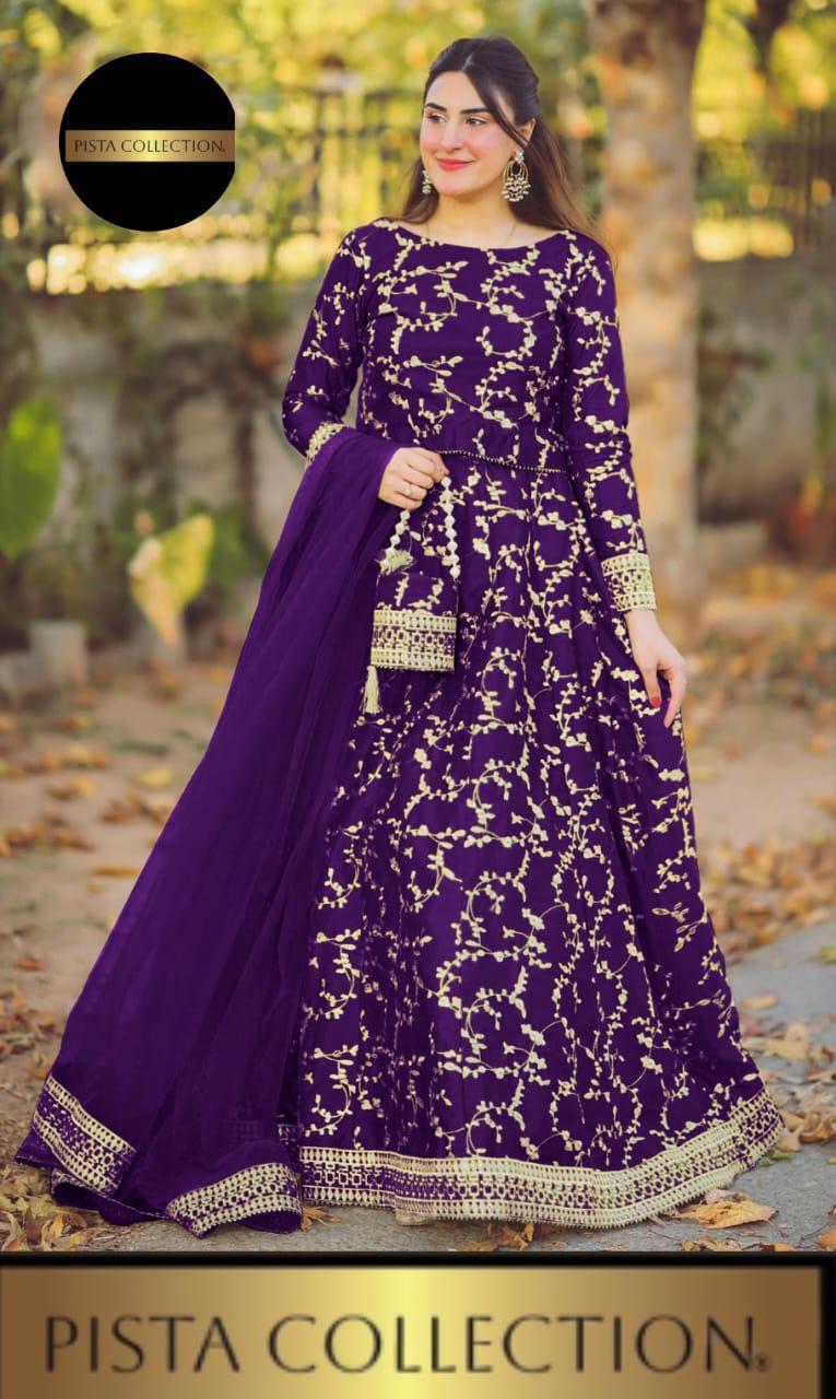 Stunning Purple Silk Embroidered Lehenga Set - 4 Pcs