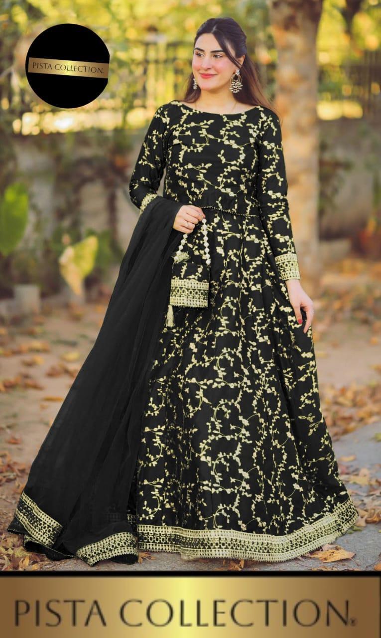 Stunning Black Silk Embroidered Lehenga Set - 4 Pcs Ensemble