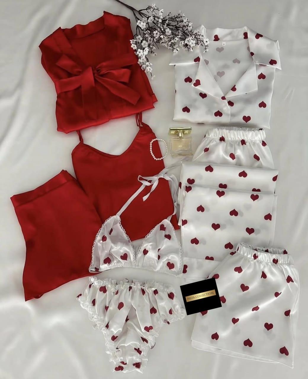 5 Pcs Women's Stitched Printed Night Suit