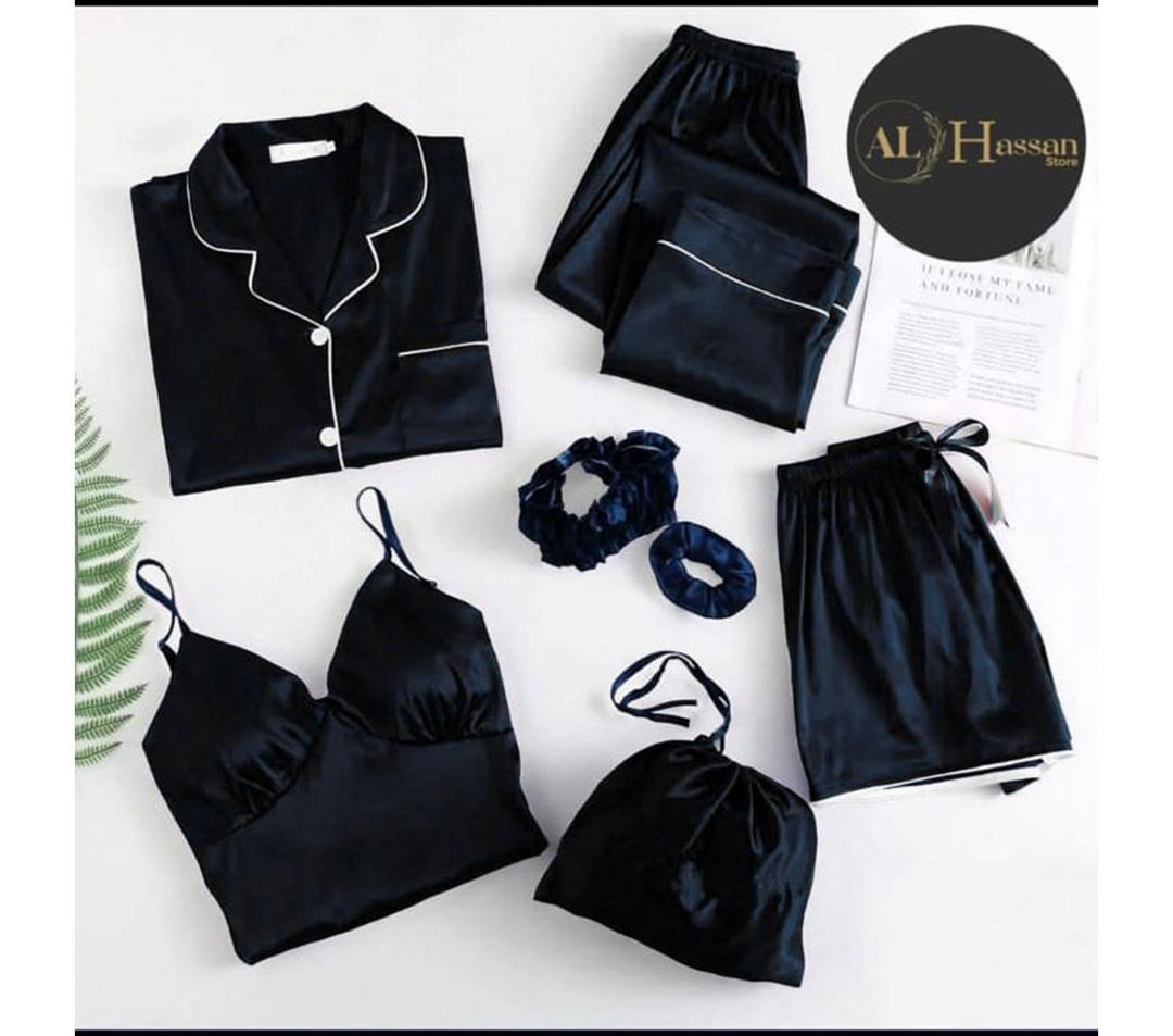 5 Pcs Women's Stitched Silk Lace-Work Night Suit