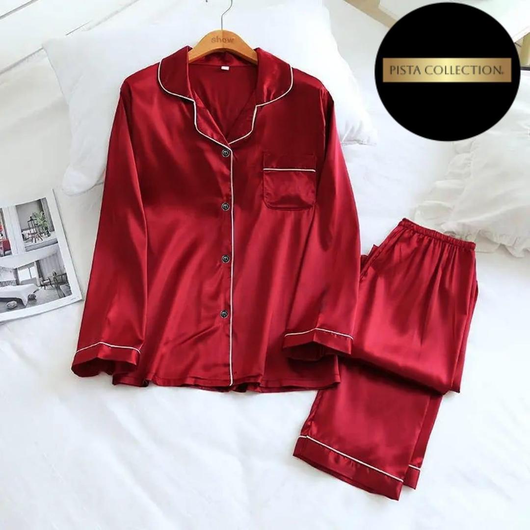 2 Pcs Women's Stitched Silk Lace-Work Night Suit