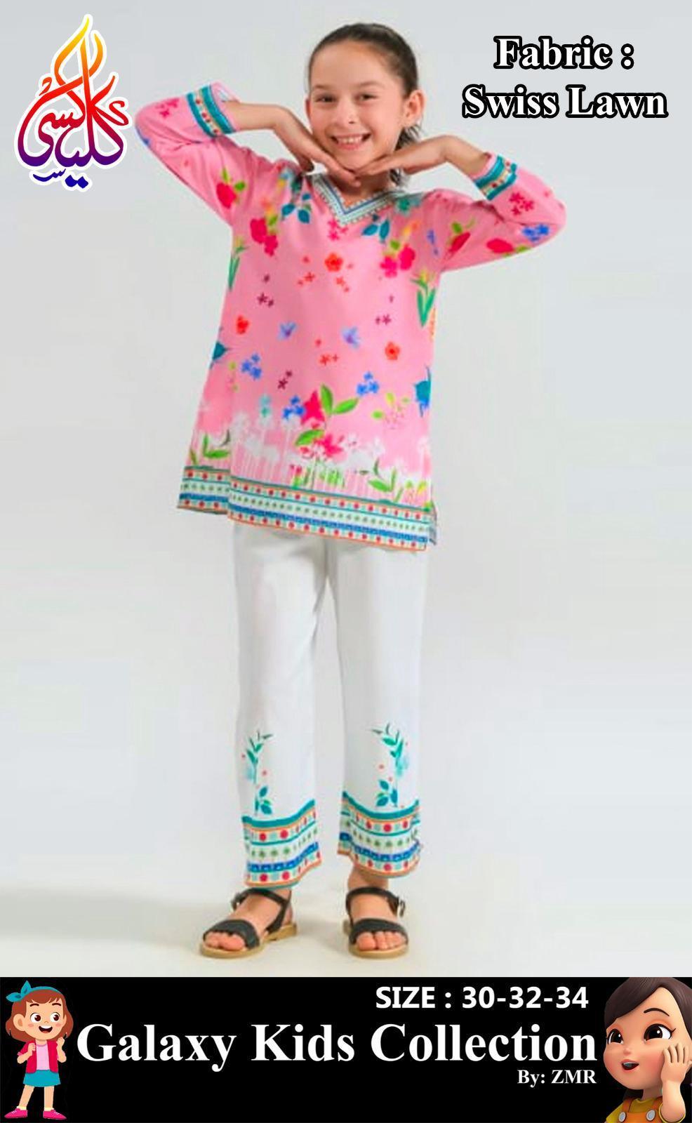 2 Pcs Girl's Lawn Printed Kurta And Pajama