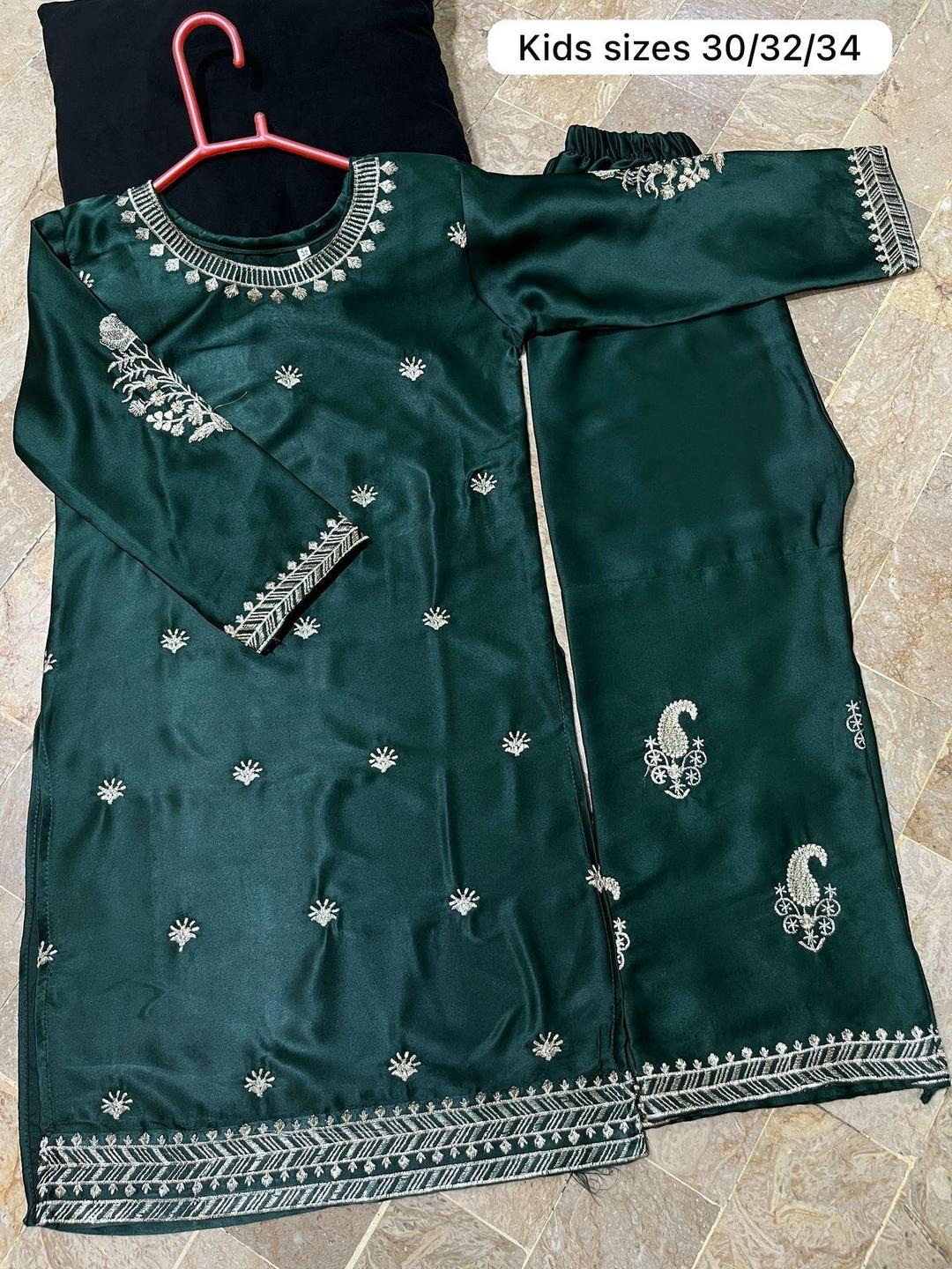 Beautiful Embroidered Silk Kurta And Pajama Set for Girls - 2 Pcs