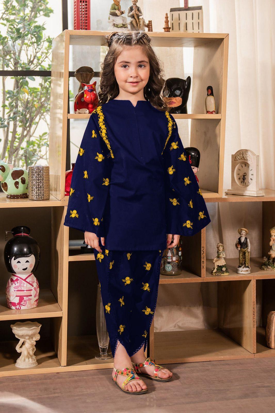 Stylish Girl's Cotton Embroidered Kurta and Trouser Set - 2 Pcs