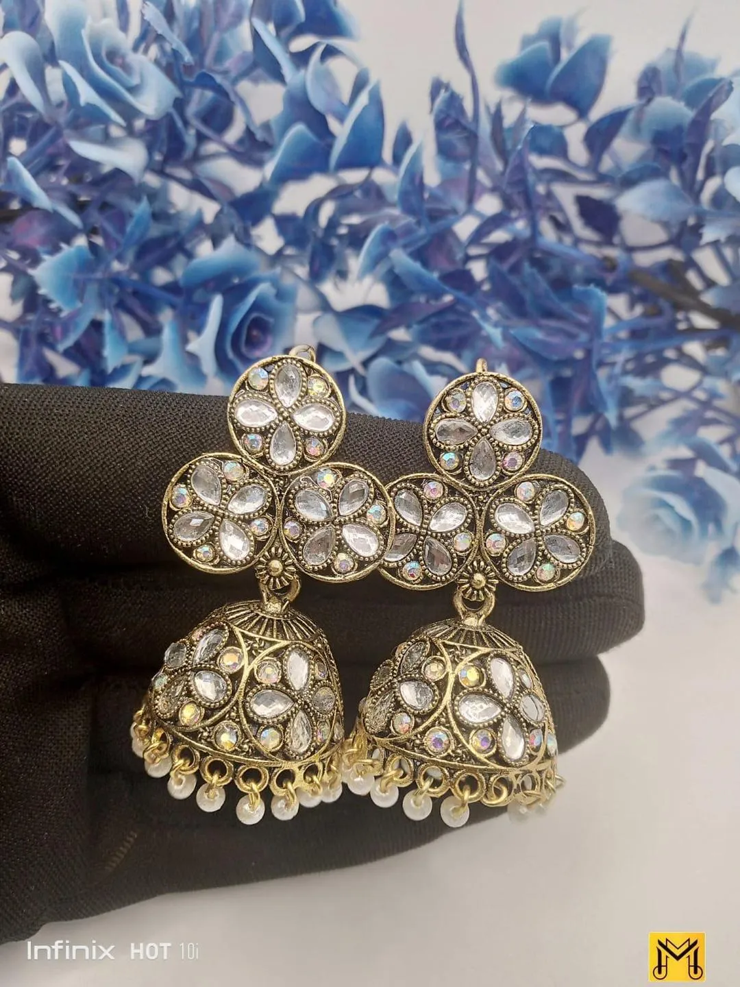 Fancy Silver Plated Gemstone Jhumka