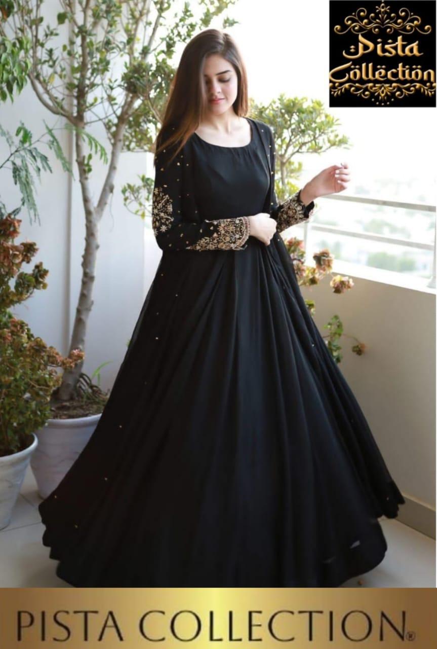Heavy Embroidered With Front And Back Pearls Attached Gown With Maxi Trouser - 3 Pcs