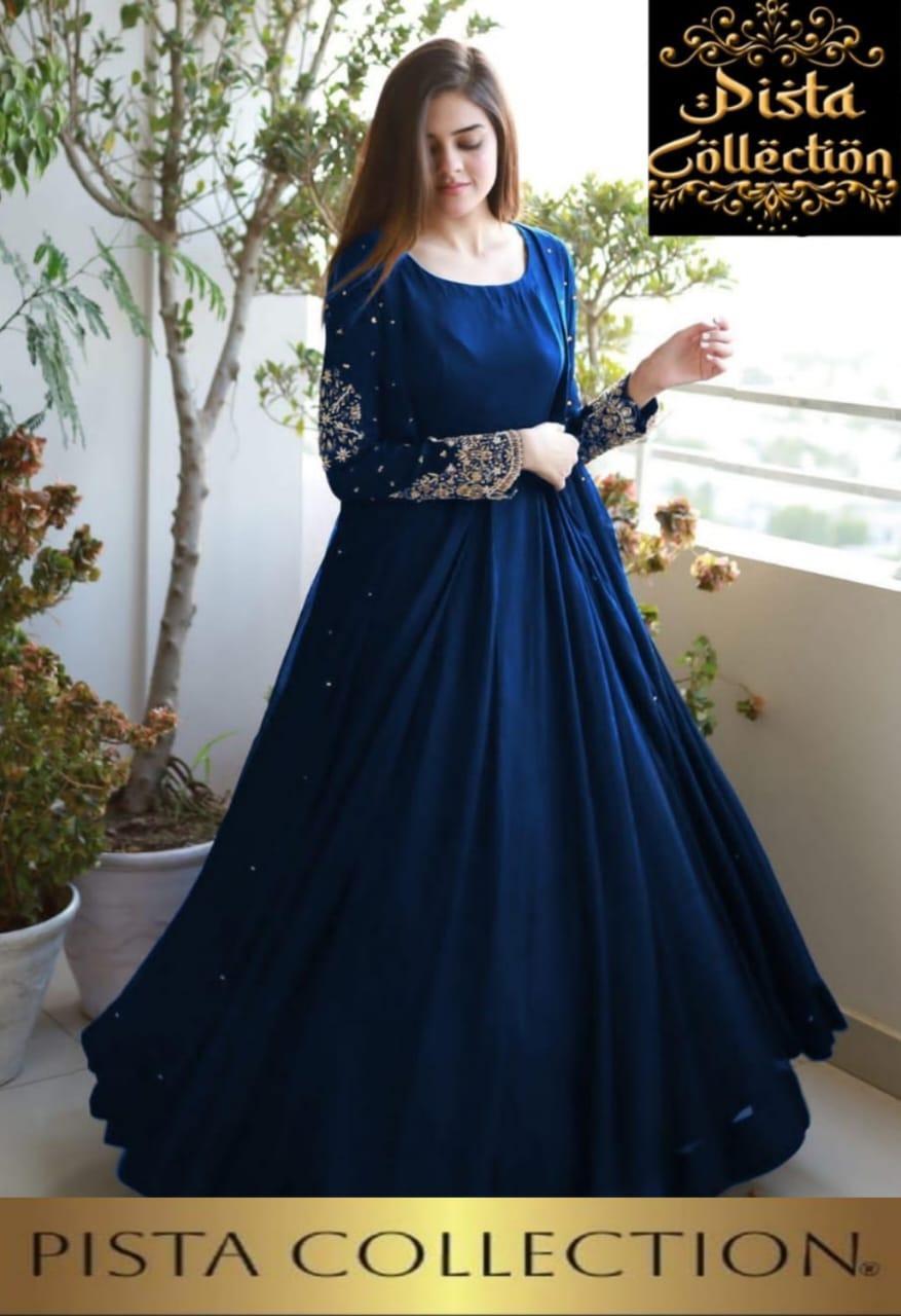 Heavy Embroidered With Front And Back Pearls Attached Gown With Maxi Trouser - 3 Pcs