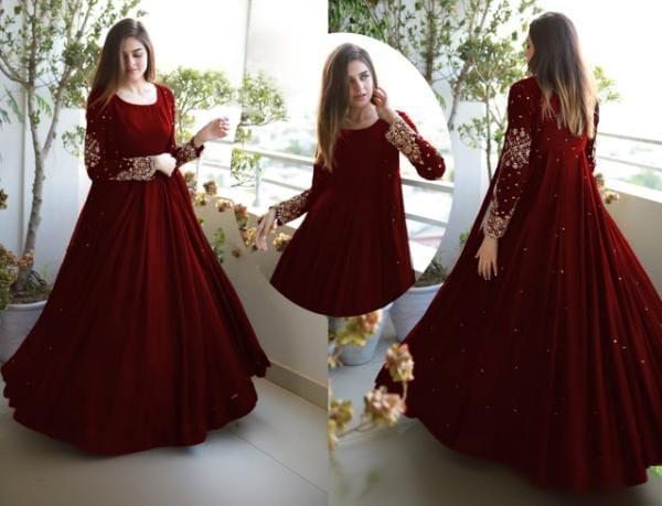 Heavy Embroidered With Front And Back Pearls Attached Gown With Maxi Trouser - 3 Pcs