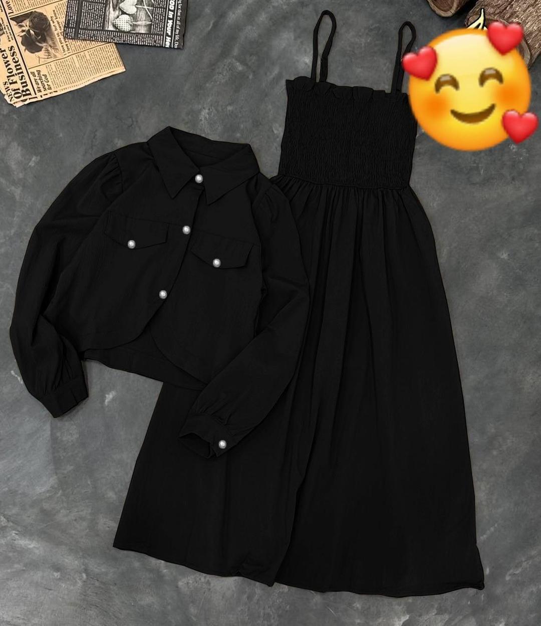 2 Pcs Women's Stitched Cotton Lawn Plain Maxi and Jacket