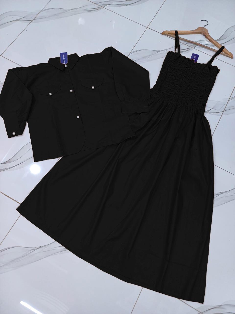 2 Pcs Women's Stitched Cotton Lawn Plain Maxi and Jacket