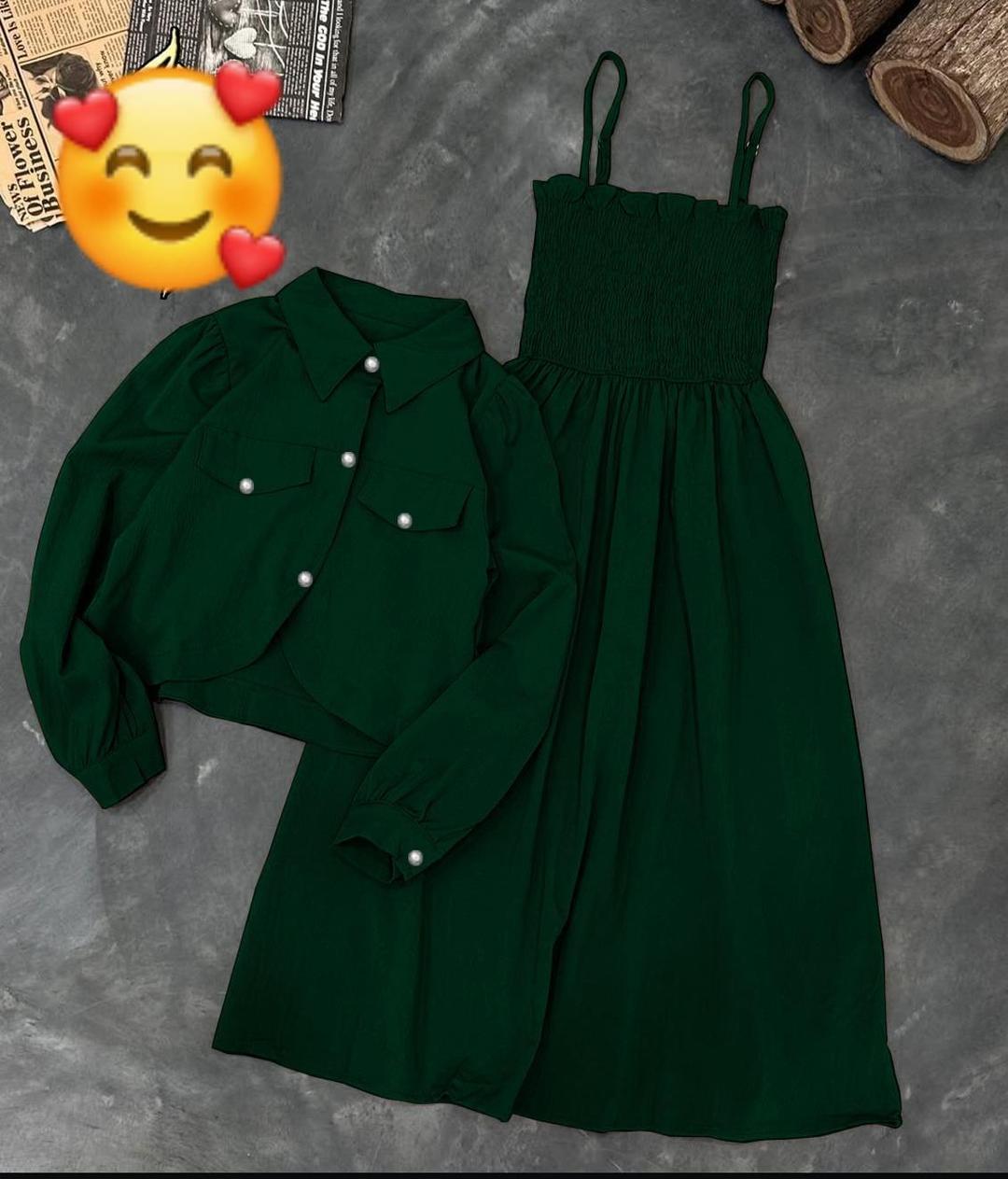 2 Pcs Women's Stitched Cotton Lawn Plain Maxi and Jacket